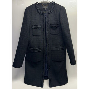 J. Crew Lady Coat with Fringe Trim H2300 Black Women SIZE 2